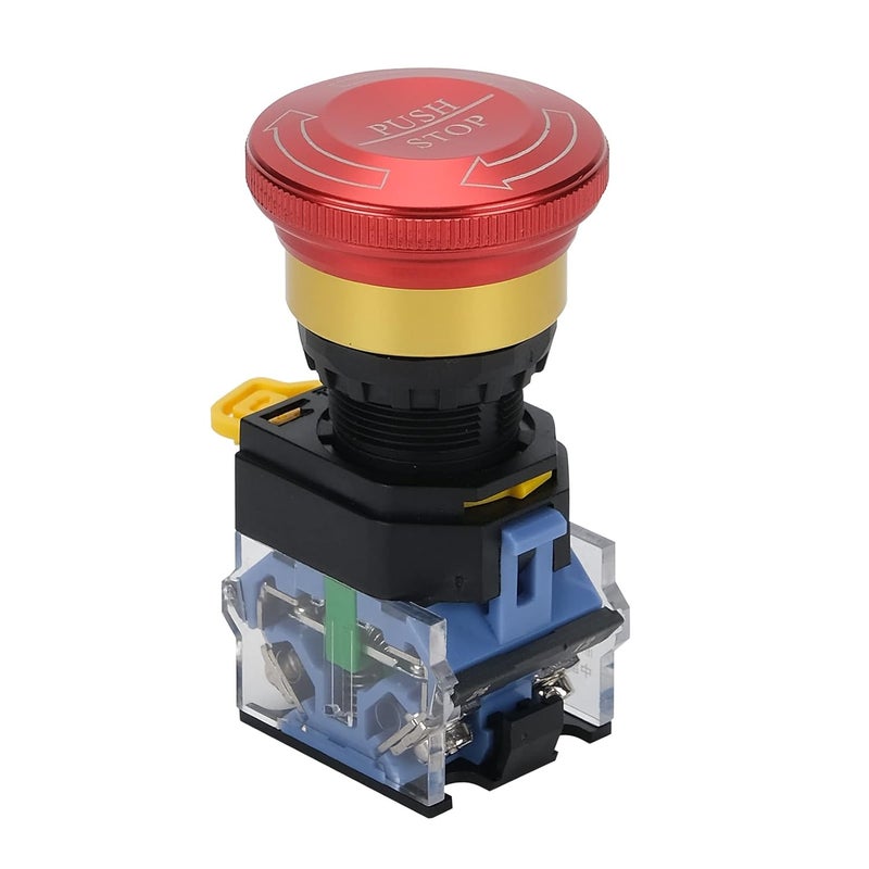 MARSTEK Emergency Stop Button 10A 440V Latching Push Button Switch, 22mm Aluminum Alloy Round E-Stop Button, IP65 Waterproof Self-Locking Shut Off Switch - Image 1